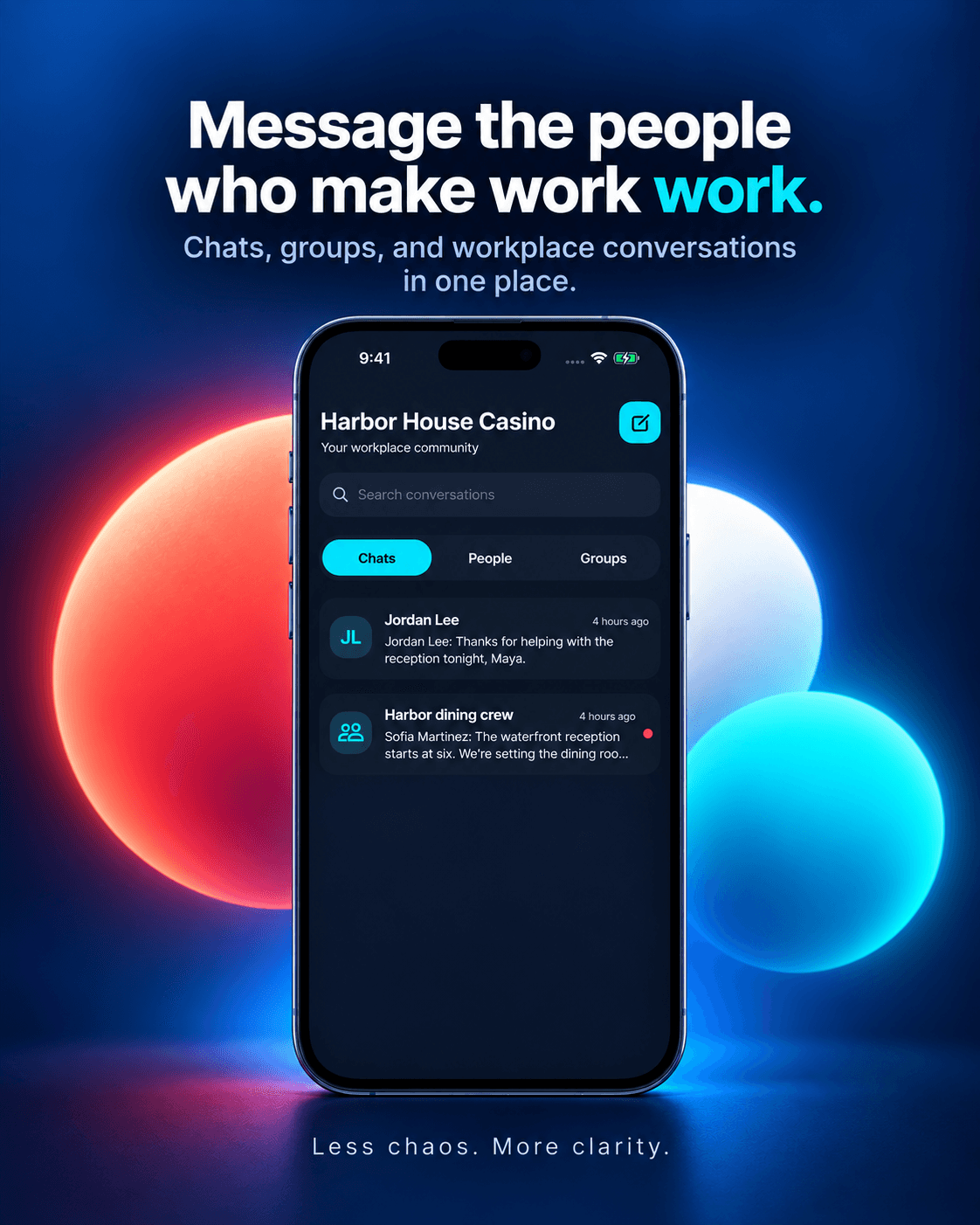 EEZ workplace messaging with chats, people, and groups.